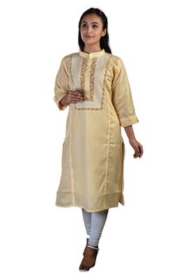 Beige embroidered cotton chikankari-kurtis 5