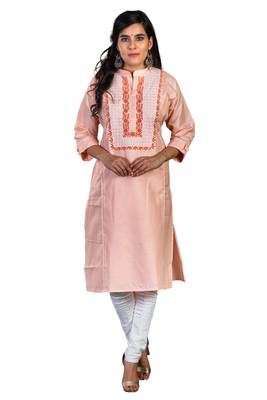 Peach embroidered cotton chikankari-kurtis 1