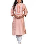 Peach embroidered cotton chikankari-kurtis