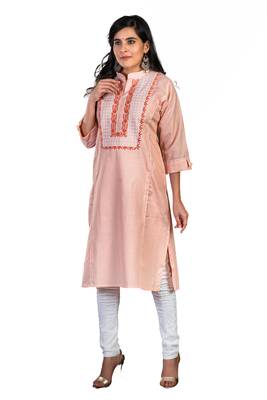 Peach embroidered cotton chikankari-kurtis 2