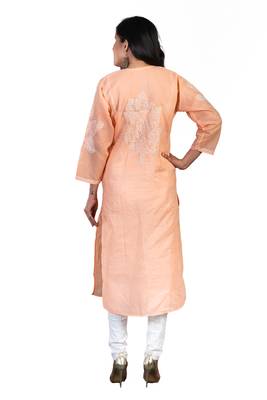 Peach embroidered cotton chikankari-kurtis 3