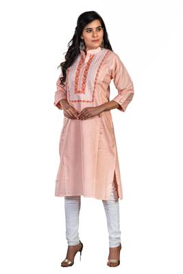 Peach embroidered cotton chikankari-kurtis 4