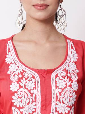 Red embroidered rayon chikankari-kurtis 3