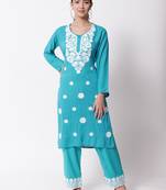 Green embroidered rayon chikankari-kurtis