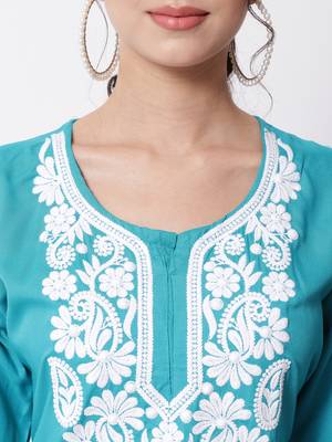 Green embroidered rayon chikankari-kurtis 3