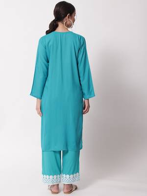 Green embroidered rayon chikankari-kurtis 4