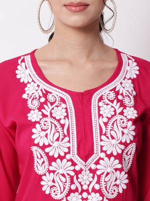 Magenta embroidered rayon chikankari-kurtis 3