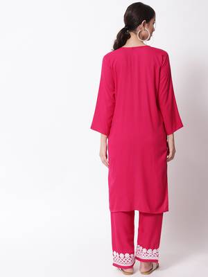 Magenta embroidered rayon chikankari-kurtis 4