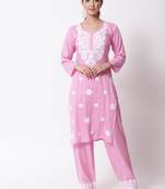 Pink embroidered rayon chikankari-kurtis