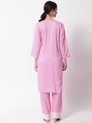 Pink embroidered rayon chikankari-kurtis 4