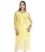 Yellow embroidered georgette chikankari-kurtis