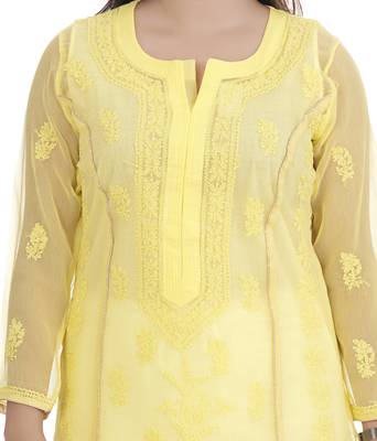 Yellow embroidered georgette chikankari-kurtis 2