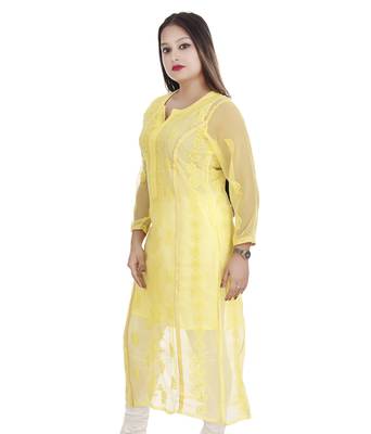 Yellow embroidered georgette chikankari-kurtis 3