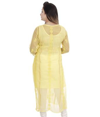 Yellow embroidered georgette chikankari-kurtis 4