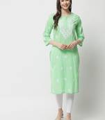 Green embroidered cotton chikankari-kurtis