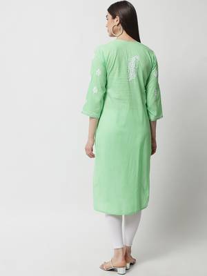 Green embroidered cotton chikankari-kurtis 5
