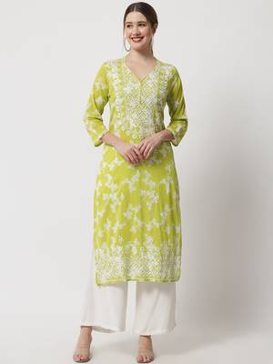 Green embroidered cotton chikankari-kurtis 1