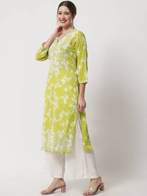Green embroidered cotton chikankari-kurtis 2