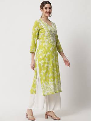 Green embroidered cotton chikankari-kurtis 3