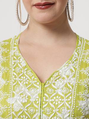 Green embroidered cotton chikankari-kurtis 4