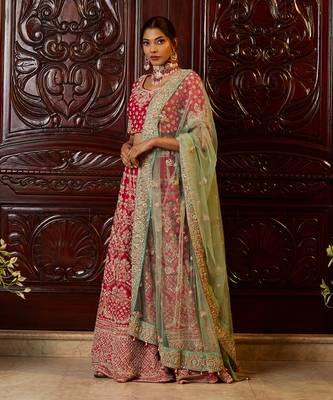 Dark Pink Lehenga With Mint Green Dupatta 2