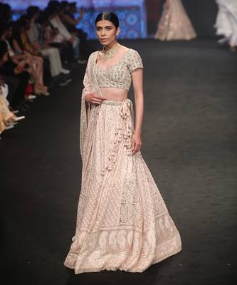 Light Pink Chikan Mukaish Lehenga Set 4