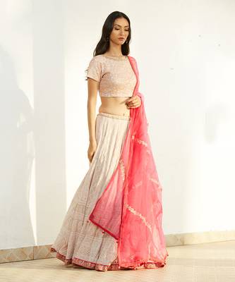 Light Pink Chikan Lehenga With Rani Pink Dupatta 4