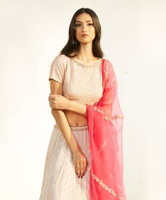 Light Pink Chikan Lehenga With Rani Pink Dupatta 5