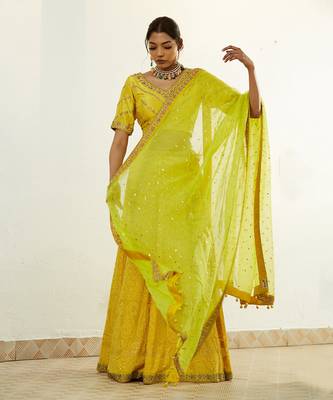 Yellow Chikan Lehenga Set 2