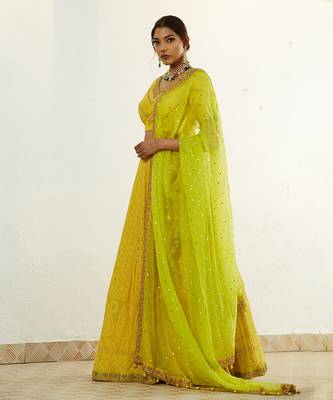 Yellow Chikan Lehenga Set 3