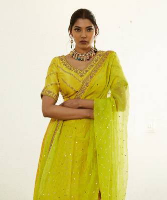 Yellow Chikan Lehenga Set 4