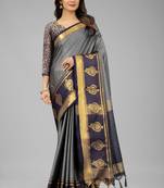 Grey woven cotton silk saree with blouse