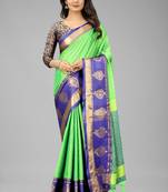 Green woven cotton silk saree with blouse