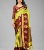 Yellow woven cotton silk saree with blouse