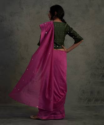 Pink Chanderi Saree With Fullsleeve Blouse 3