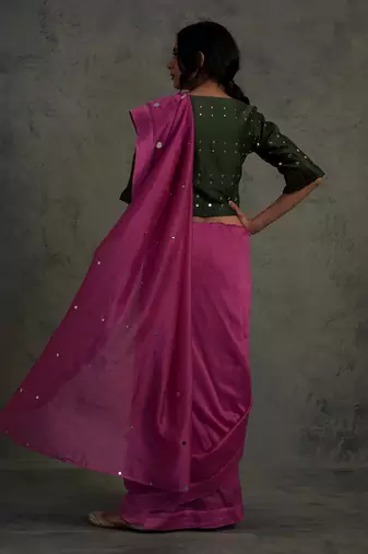 Pink Chanderi Saree With Fullsleeve Blouse