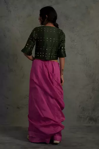 Pink Chanderi Saree With Fullsleeve Blouse