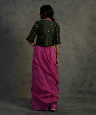 Pink Chanderi Saree With Fullsleeve Blouse 9