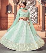 Shubhkala Pista Green Thread And Sequins Embroidered Georgette Wedding Lehenga