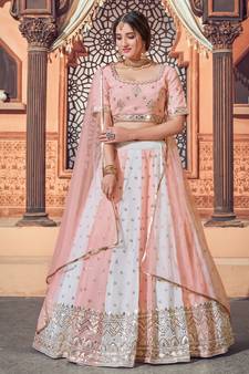 Shubhkala Light Pink White Thread And Sequins Embroidered Georgette Wedding Lehenga