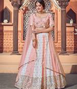 Shubhkala Light Pink White Thread And Sequins Embroidered Georgette Wedding Lehenga