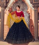 Shubhkala Navy Blue Thread And Sequins Embroidered Georgette Party Wear Lehenga