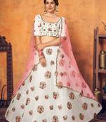 Shubhkala Lovely White Thread With Sequins Embroidered Net Semi Stitched Party Lehenga