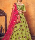 Shubhkala Lovable Florence Green Thread With Sequins Embroidered Net Semi Stitched Wedding Lehenga