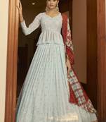 Shubhkala Sky Embellished Mukaish Work Georgette Semi Stitched Lehenga
