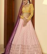 Shubhkala Pink Embellished Mukaish Work Georgette Semi Stitched Lehenga