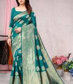 Green woven banarasi silk saree with blouse