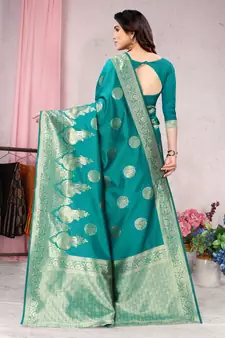 Green woven Banarasi silk blend saree with blouse
