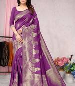 Purple woven Banarasi silk blend saree with blouse