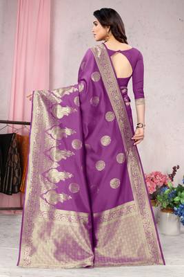 Purple woven Banarasi silk blend saree with blouse 3